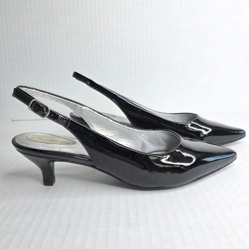 Trotters Black Patent Slingback Kitten Heels Size 6 W Pointed Toe Pumps Office - Picture 5 of 13